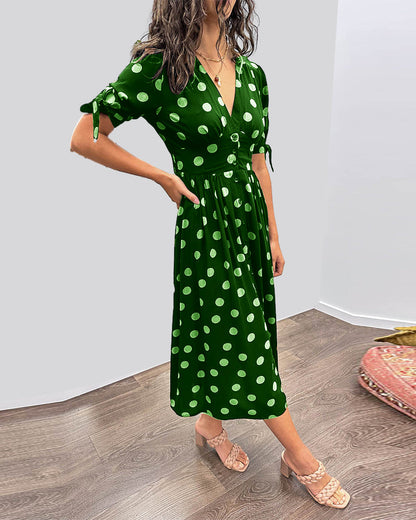 Fenna - Women's A-line Midi Polka Dress