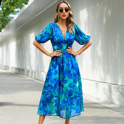 Nadine - Women's Timeless Midi Dress with Puff Sleeves - photo 4