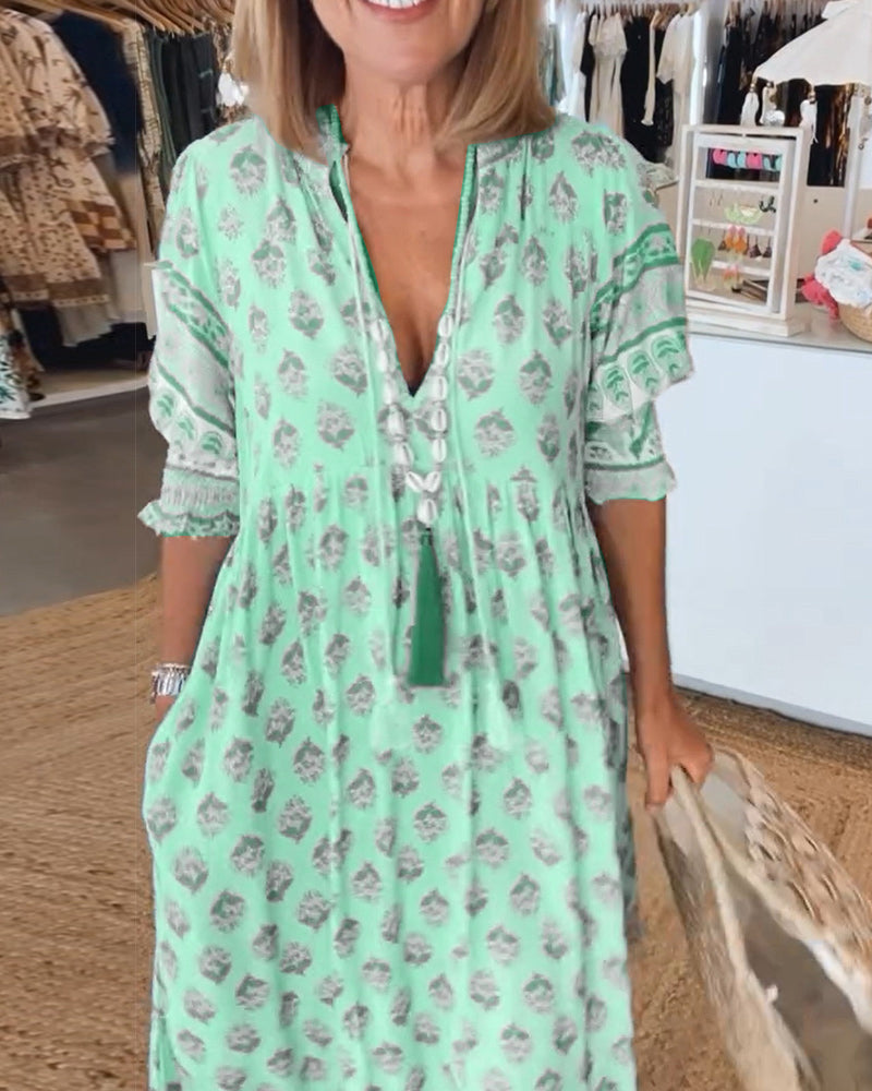 Emma - Women's Printed V-Neck Half-Sleeve Dress - photo 7