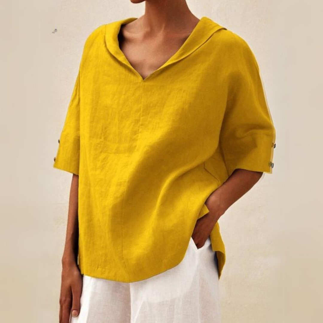 Katrijn - Top in lino con scollo a V da donna