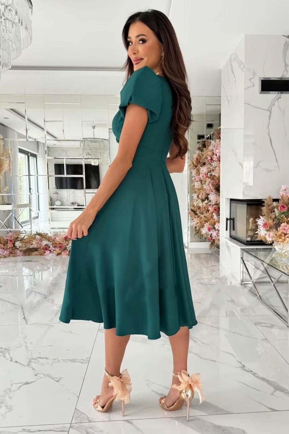 Anika - Women's V-Neck Midi Dress for Weddings and Special Occasions - photo 4