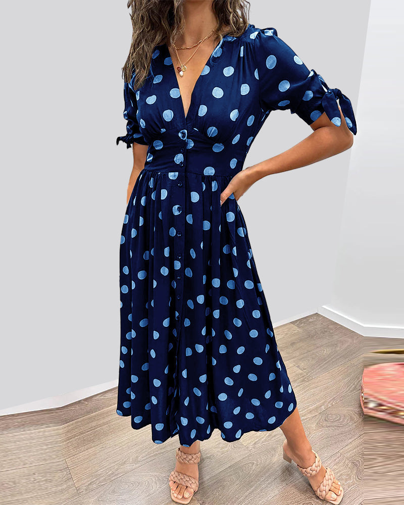 Fenna - Women's A-line Midi Polka Dress