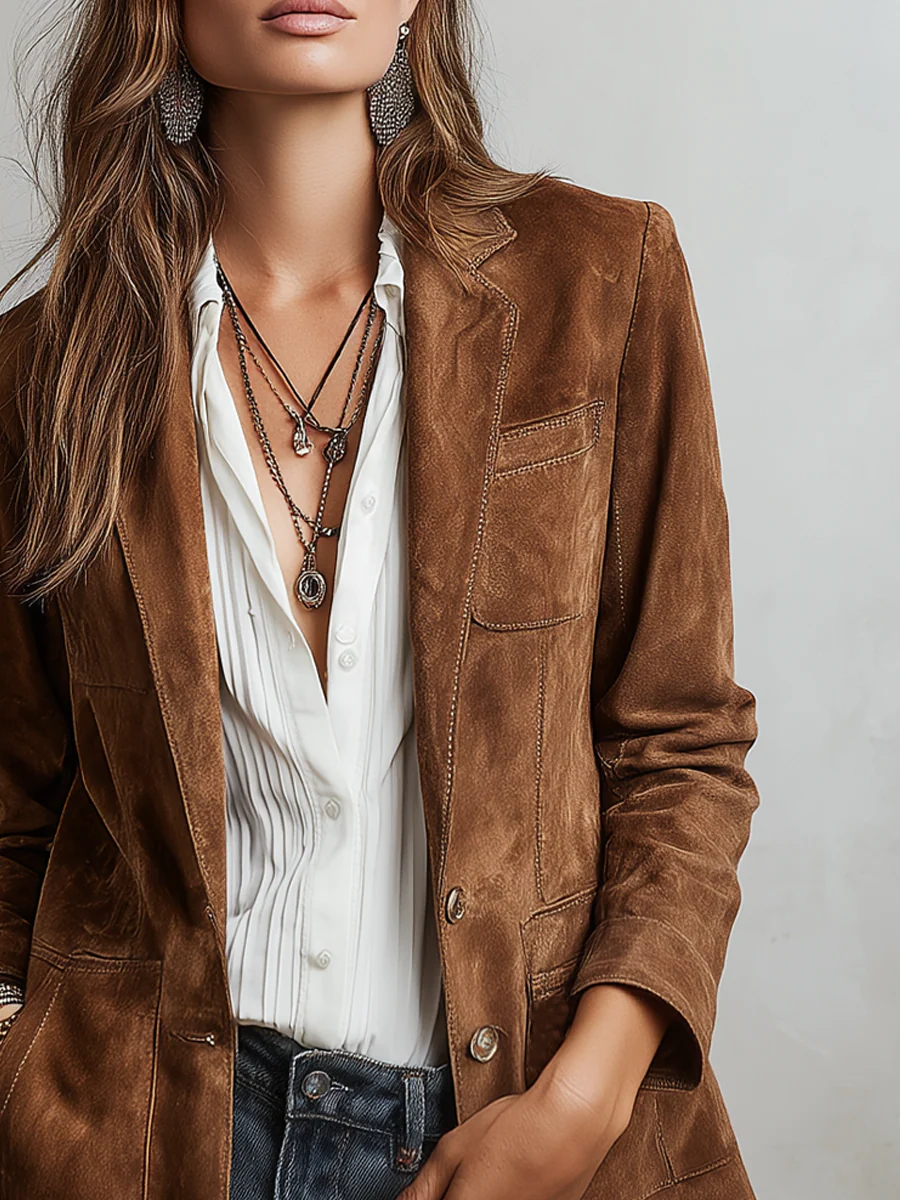 Ursula - Women's Suede Button-Down Blazer - photo 4