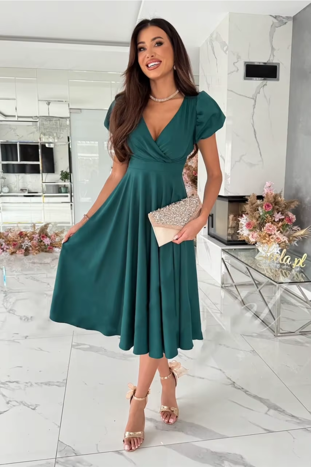 Anika - Women's V-Neck Midi Dress for Weddings and Special Occasions - photo 5
