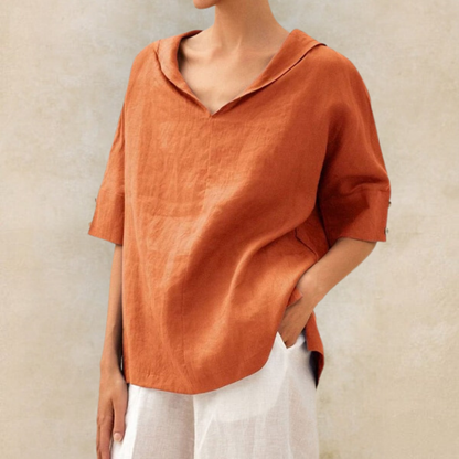 Katrijn - Top in lino con scollo a V da donna