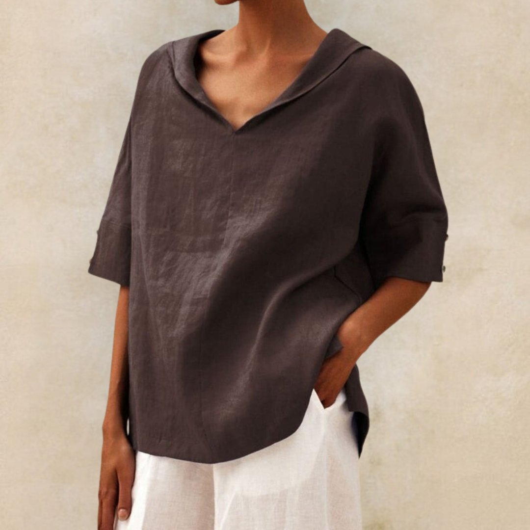 Katrijn - Top in lino con scollo a V da donna