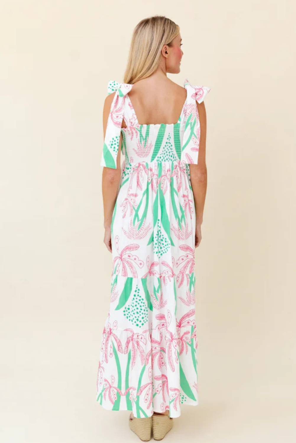 Naomi - Women's Boho Gingham Smocked Maxi Dress with Tied Straps - photo 11