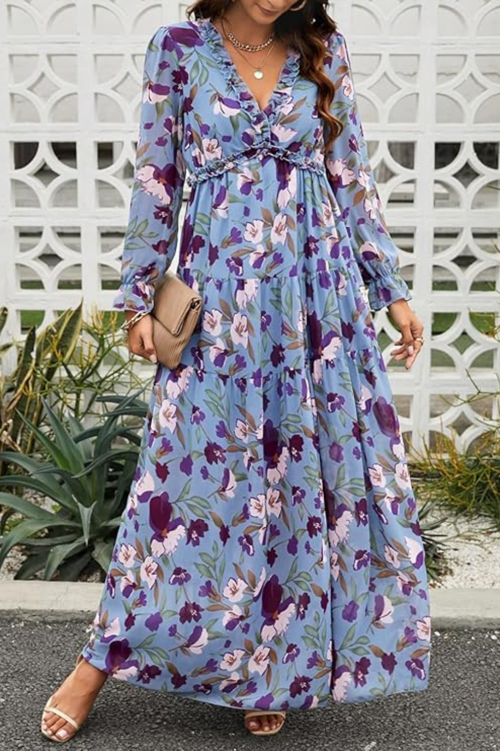 Aveline - Women's Wild Lotus Ruffle Tiered Maxi Dress - photo 11