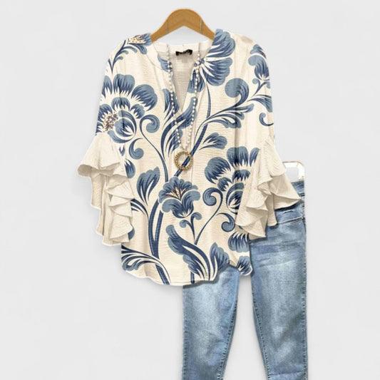 Ysolde - Women's V-neck Ruffle Blouse - photo 1