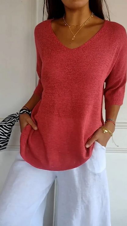 Amberly - Women's V-neck Three-Quarter Top - photo 1