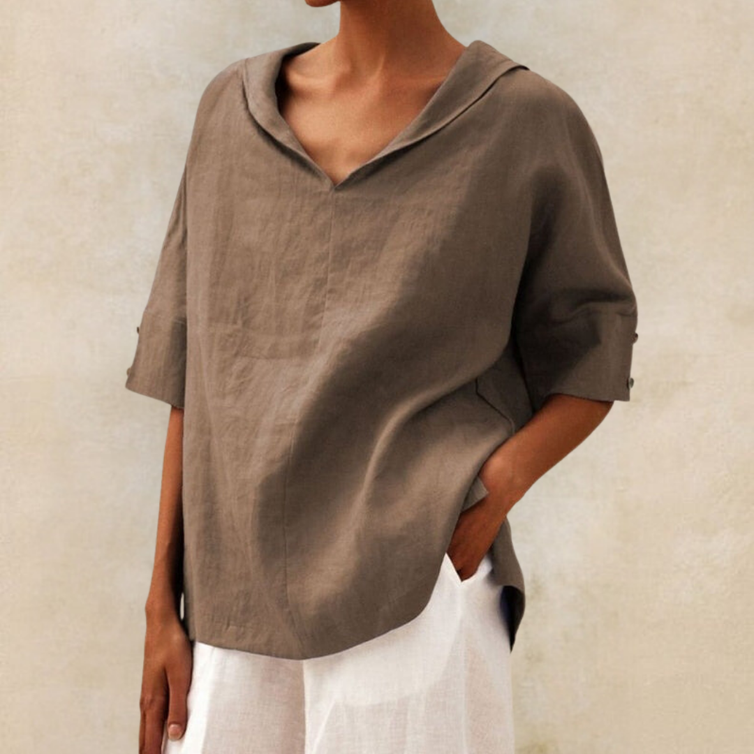 Katrijn - Top in lino con scollo a V da donna