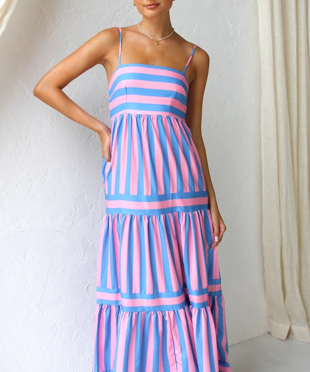 Dorothea - Women's A-line Midi Striped Dress