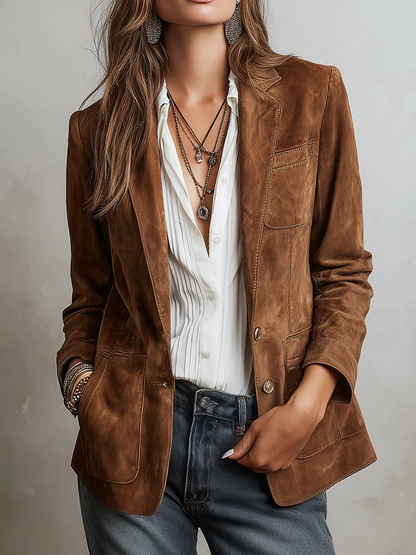 Ursula - Women's Suede Button-Down Blazer - photo 1