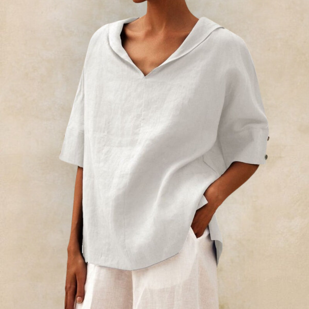 Katrijn - Top in lino con scollo a V da donna