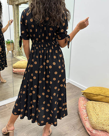 Fenna - Women's A-line Midi Polka Dress
