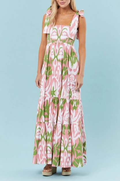 Naomi - Women's Boho Gingham Smocked Maxi Dress with Tied Straps - photo 8