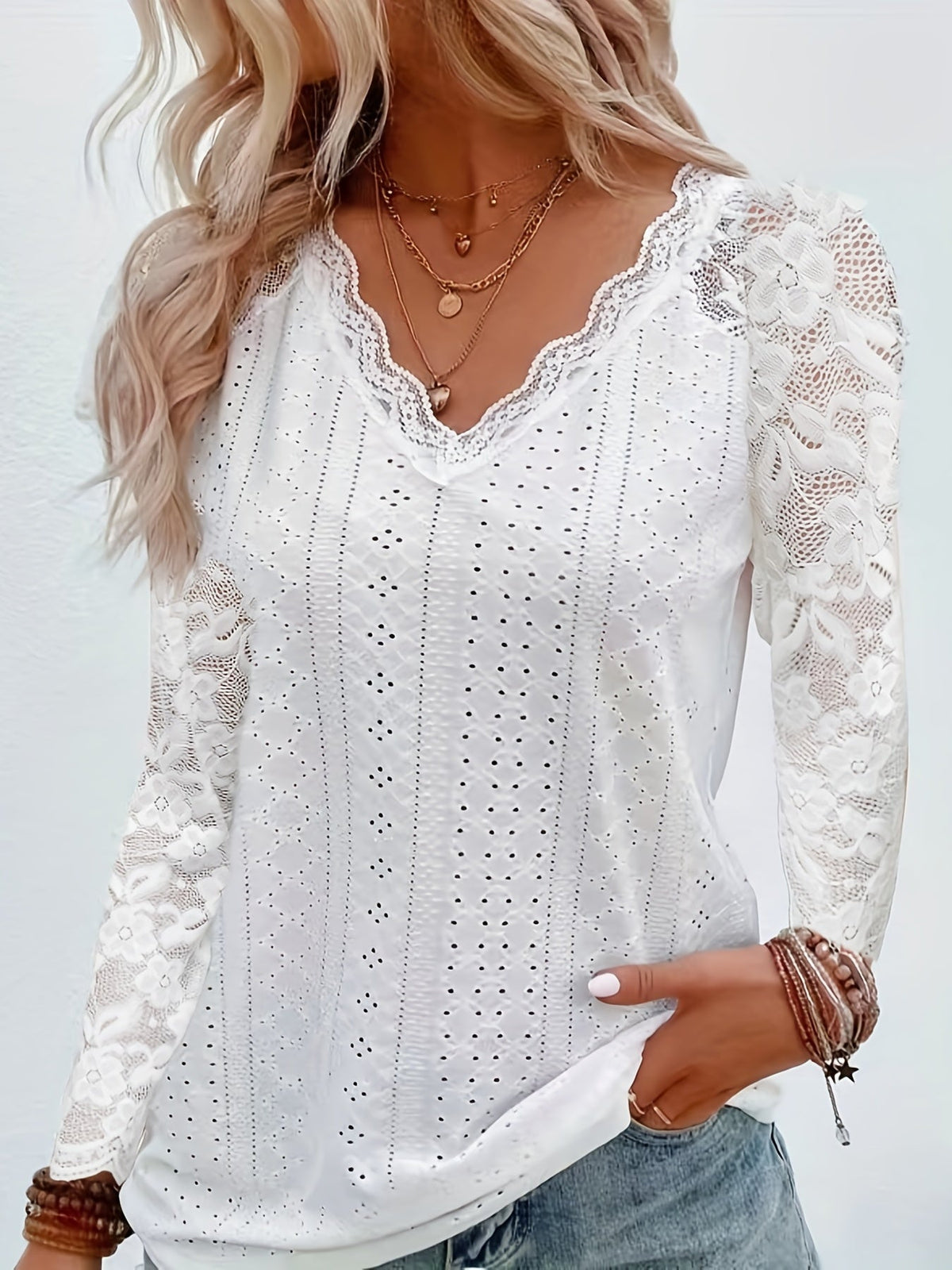 Sylvie - Women's Long Lace-Sleeve Blouse - photo 3