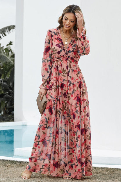 Aveline - Women's Wild Lotus Ruffle Tiered Maxi Dress - photo 1