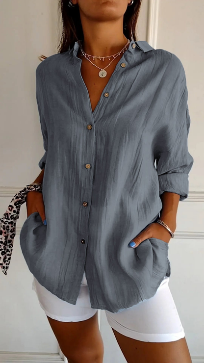 Dagny - Women's Linen Long Blouse - photo 10