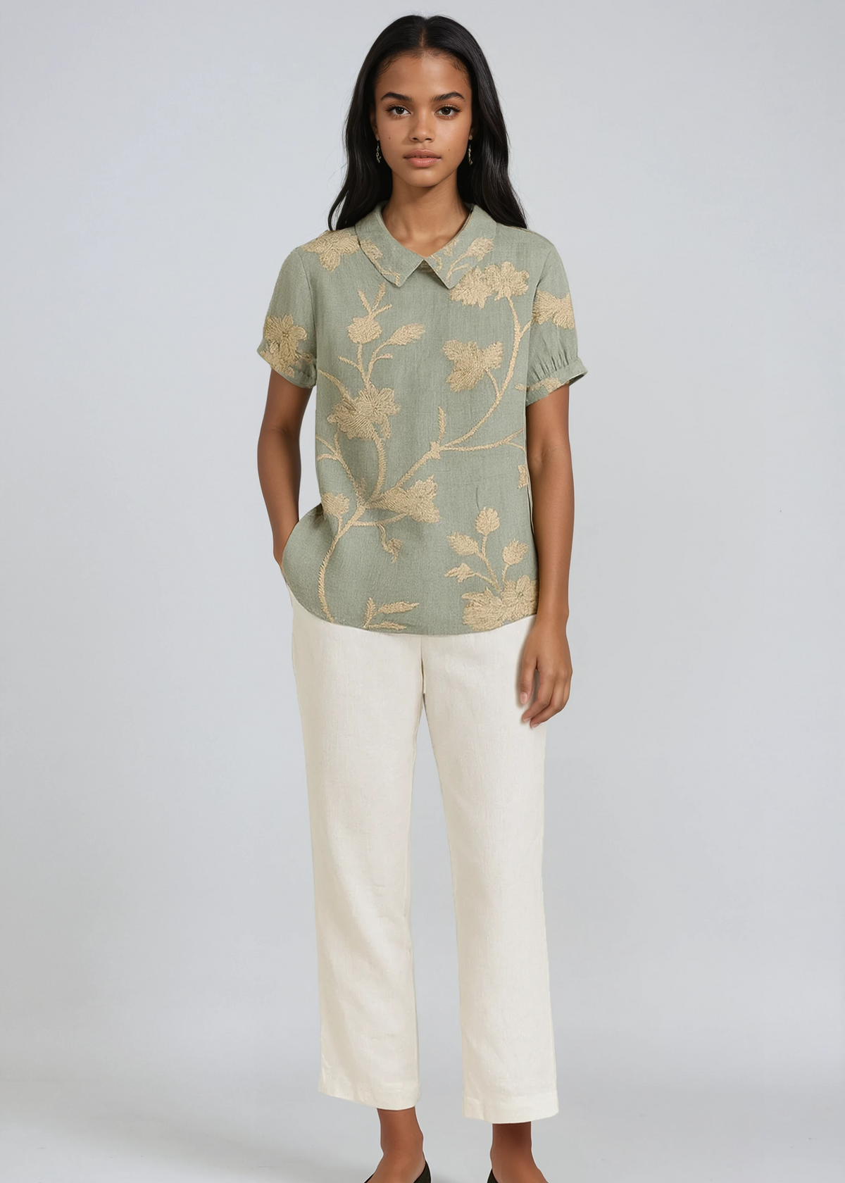 Lorelei - Women's Linen Floral Blouse - photo 1