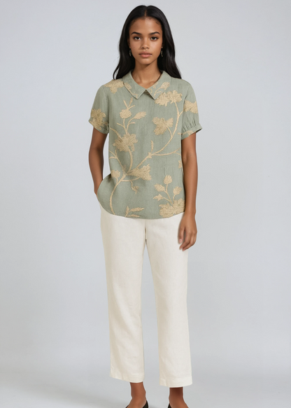 Lorelei - Women's Linen Floral Blouse - photo 1
