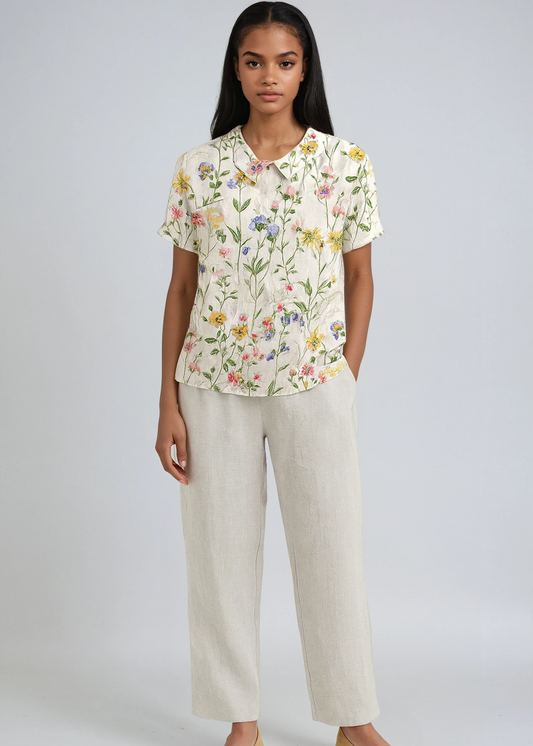 Lorelei - Women's Linen Floral Blouse - photo 2