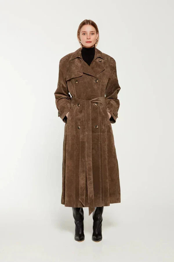 Elodie - Trench in pelle vegana con tasche da donna