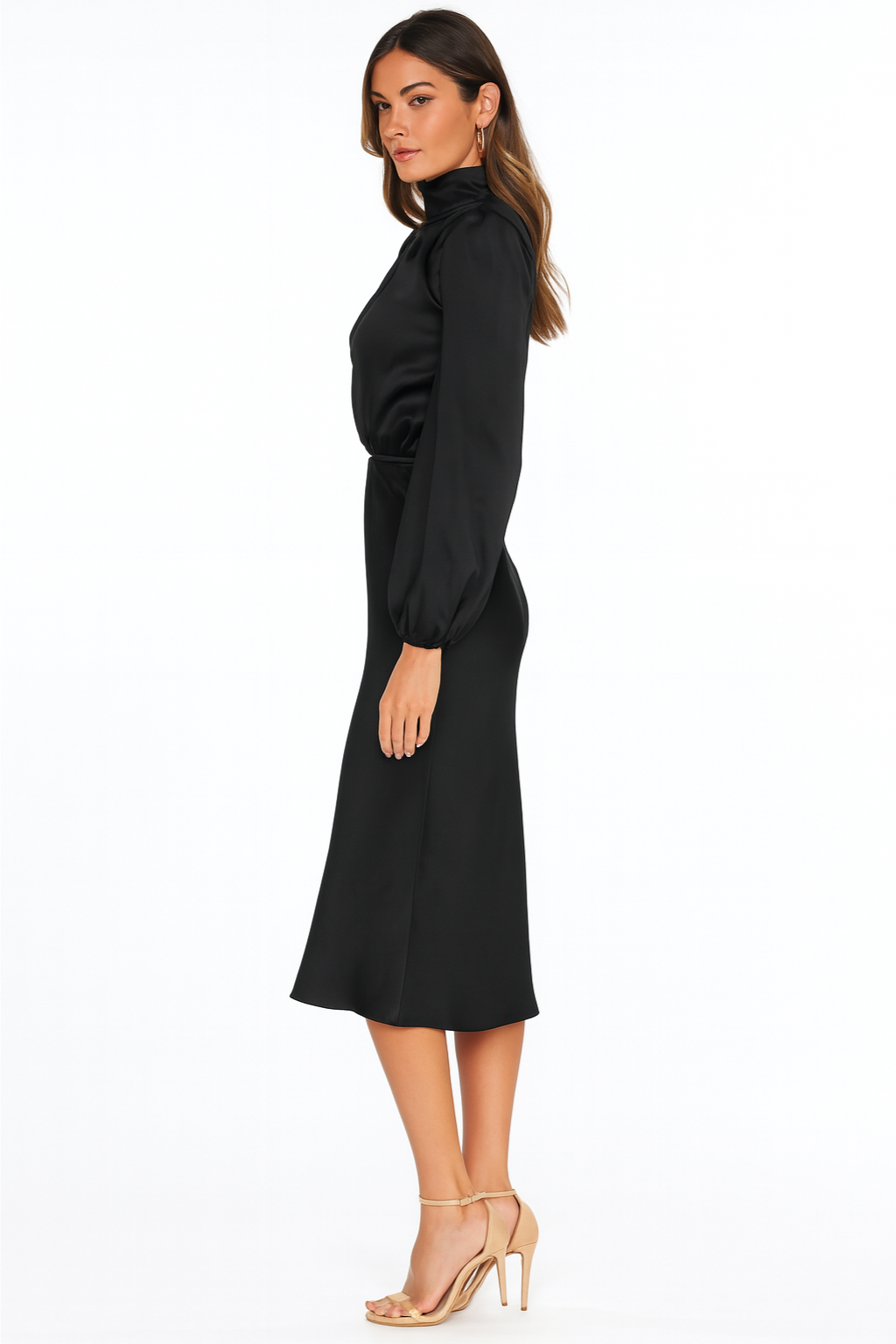 Hazel - Women's Long-Sleeved Satin Dress - photo 3
