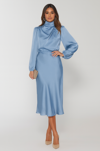 Hazel - Women's Long-Sleeved Satin Dress - photo 5