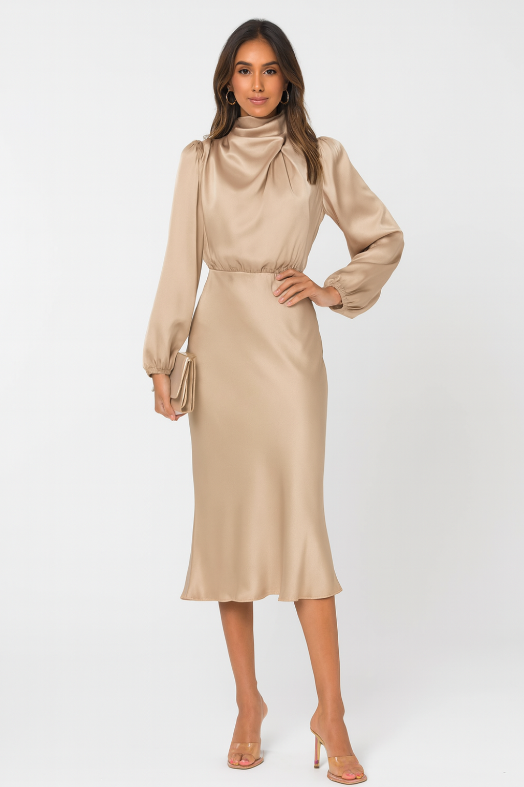 Hazel - Women's Long-Sleeved Satin Dress - photo 6