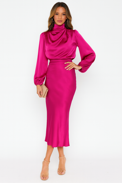 Hazel - Women's Long-Sleeved Satin Dress - photo 8