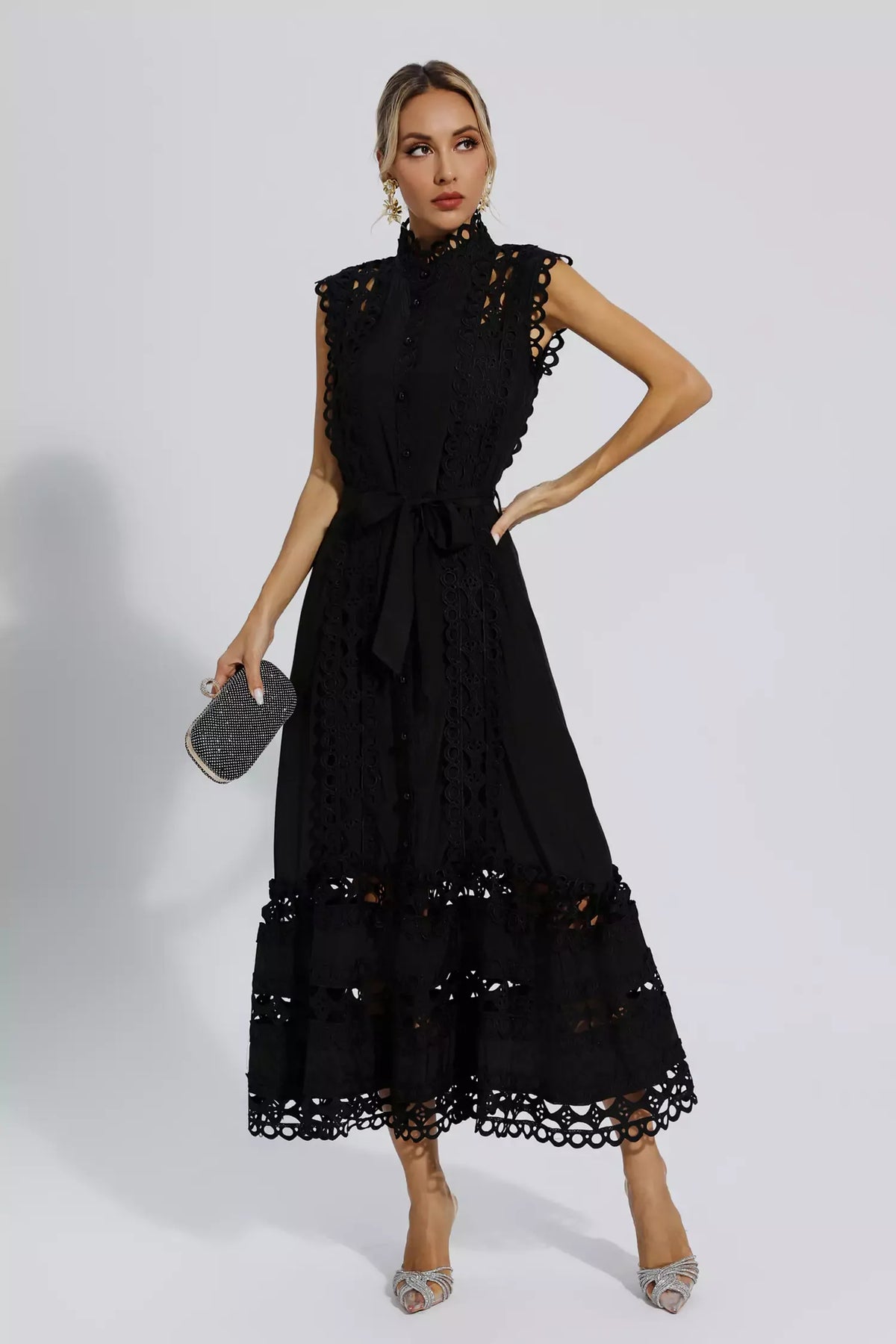 Wilhelmine - Women's Sheath Maxi Tied Dress