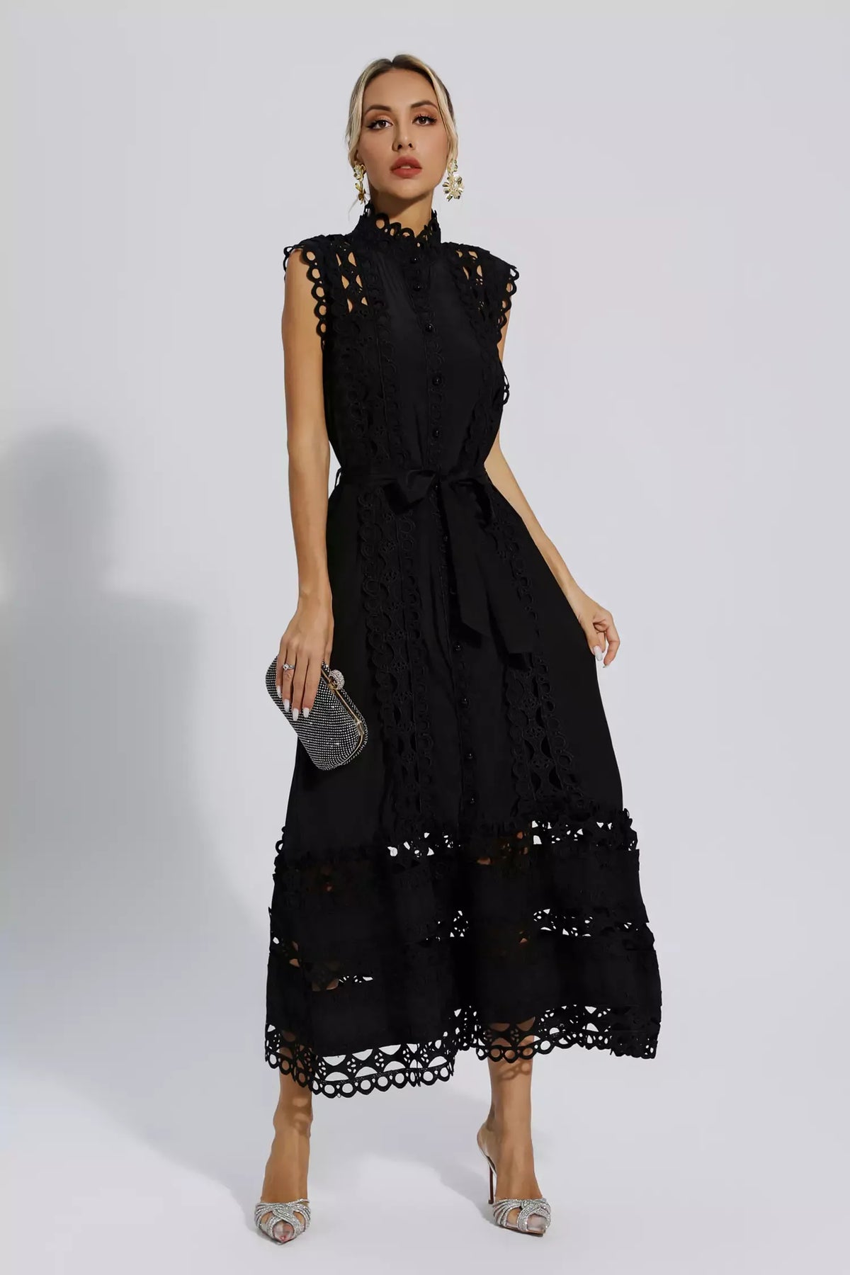 Wilhelmine - Women's Sheath Maxi Tied Dress