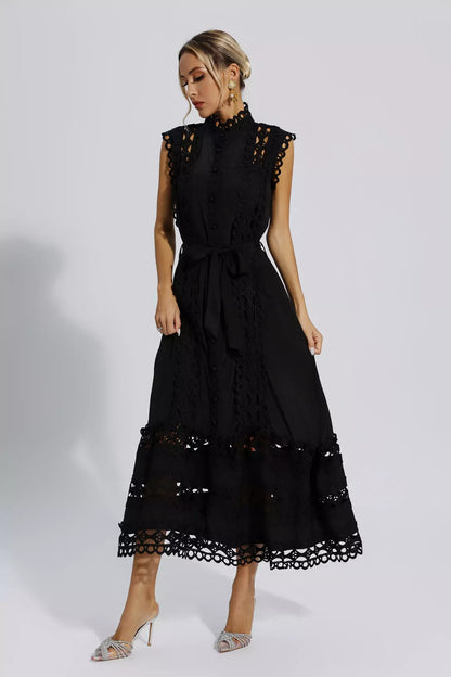 Wilhelmine - Women's Sheath Maxi Tied Dress