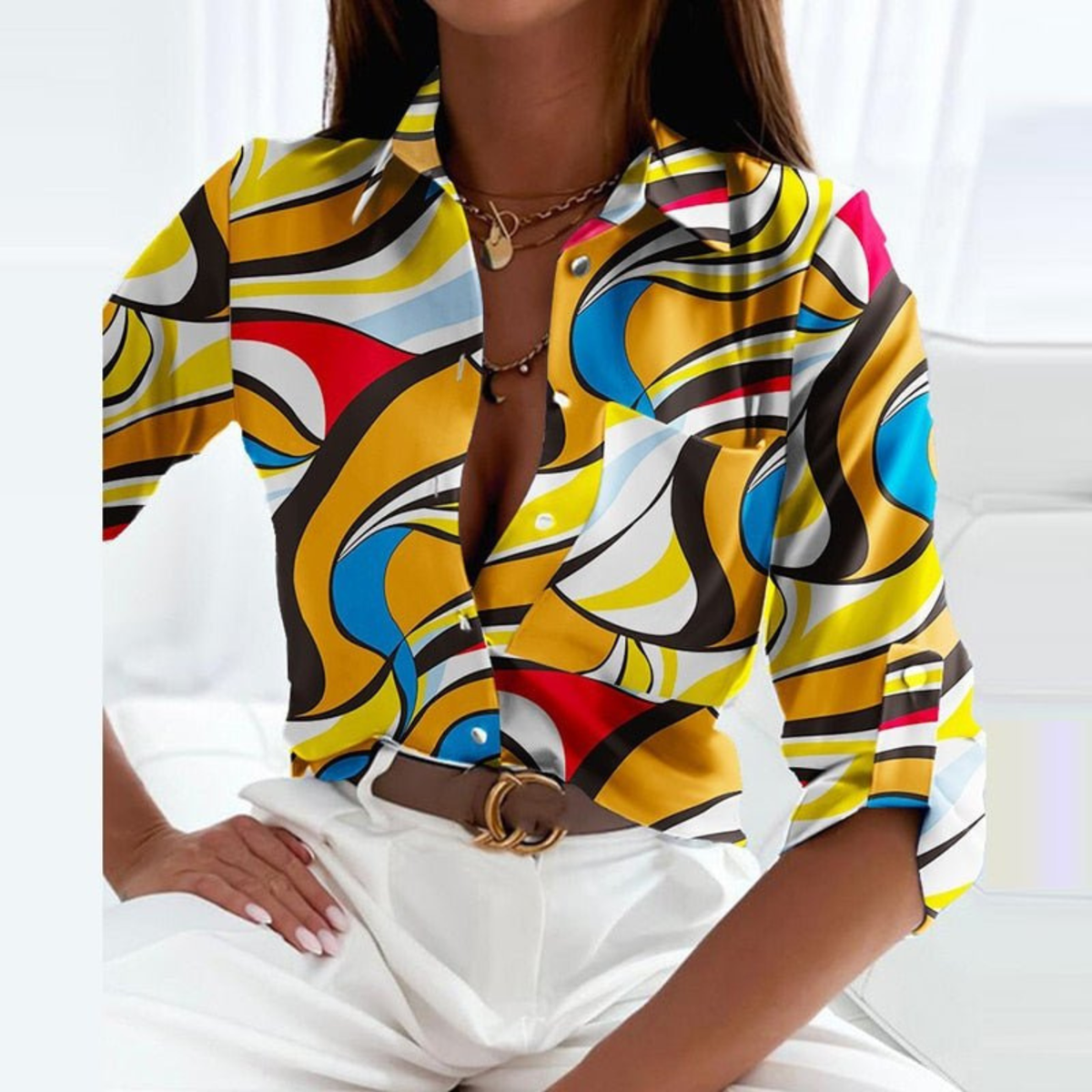 Gwendolen - Women's Geometric Button-Down Blouse - photo 15