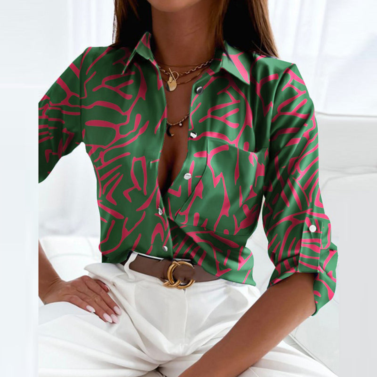 Gwendolen - Women's Geometric Button-Down Blouse - photo 16