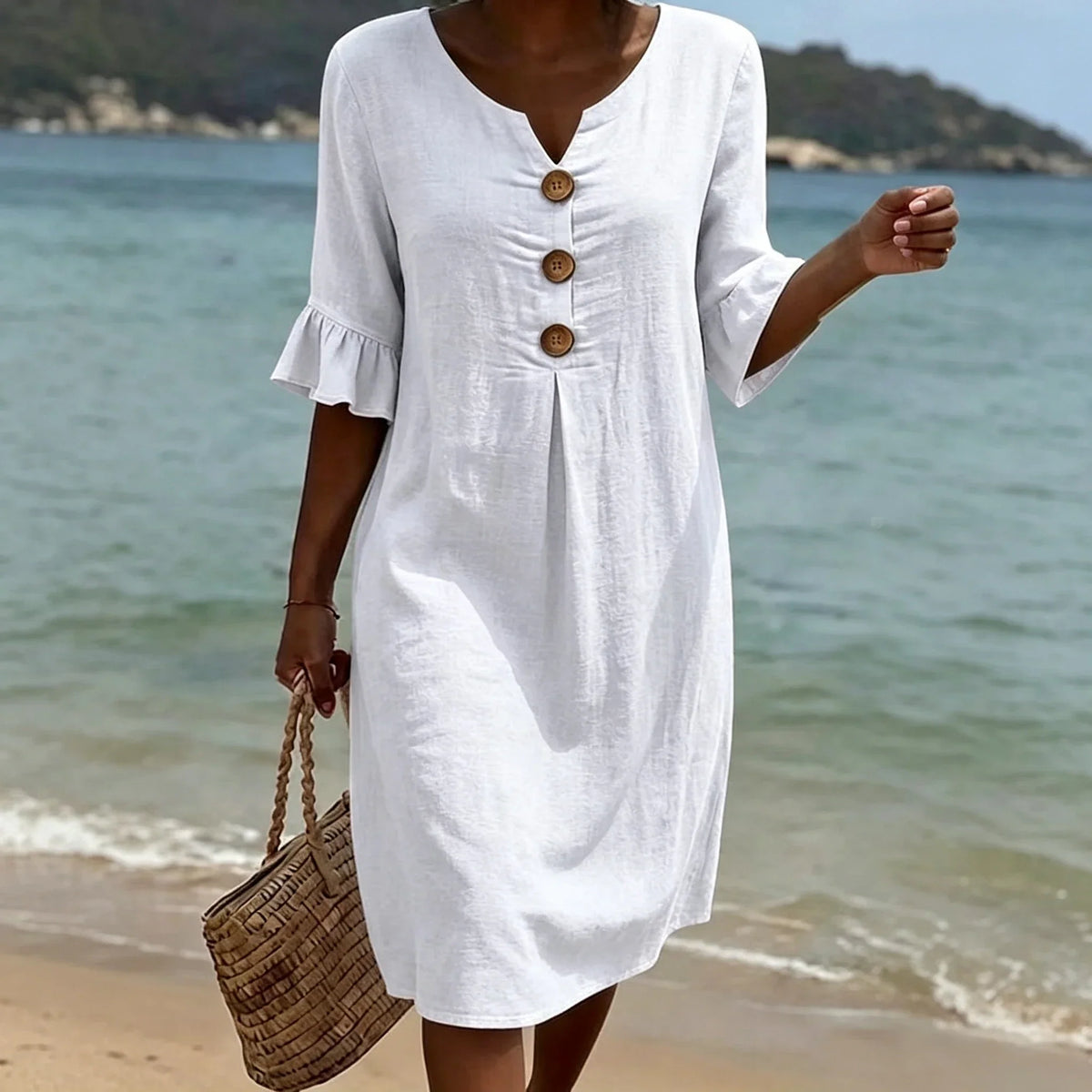 Mireille - Women's Midi V-Neck Dress - photo 1