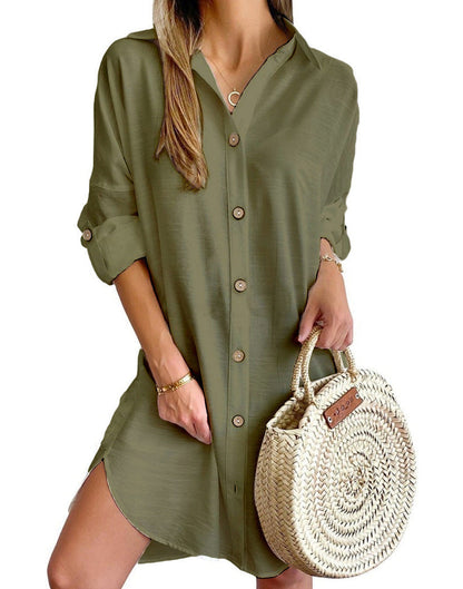 Cerys - Women's Shirt Button-Up Dress