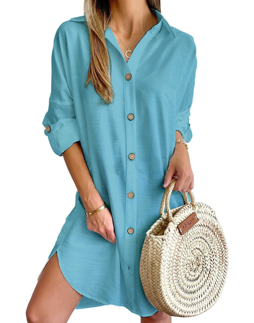 Cerys - Women's Shirt Button-Up Dress