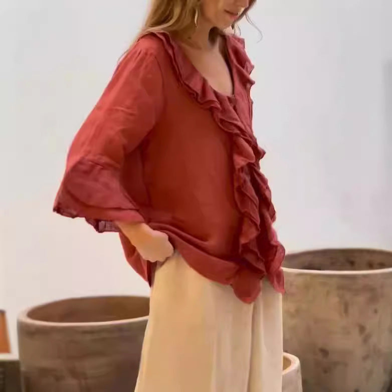 Ilaria - Women's Medium Ruffled Top