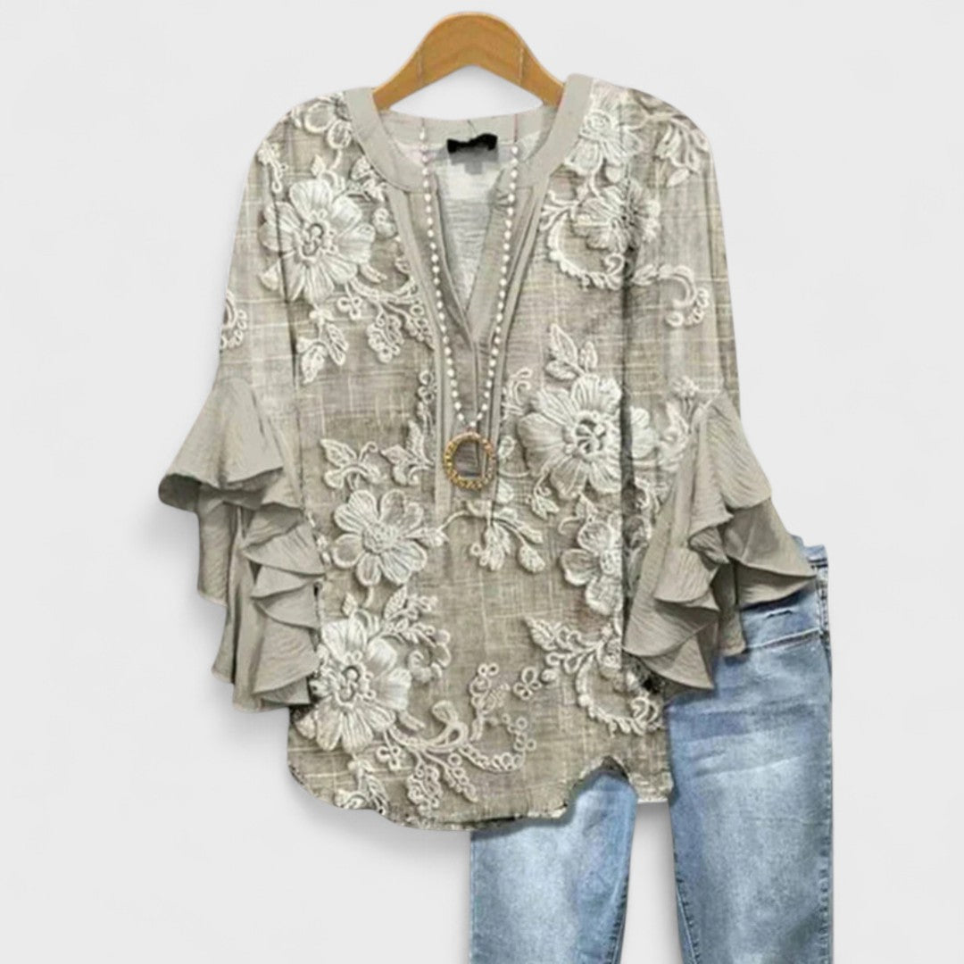 Ysolde - Women's V-neck Ruffle Blouse - photo 8
