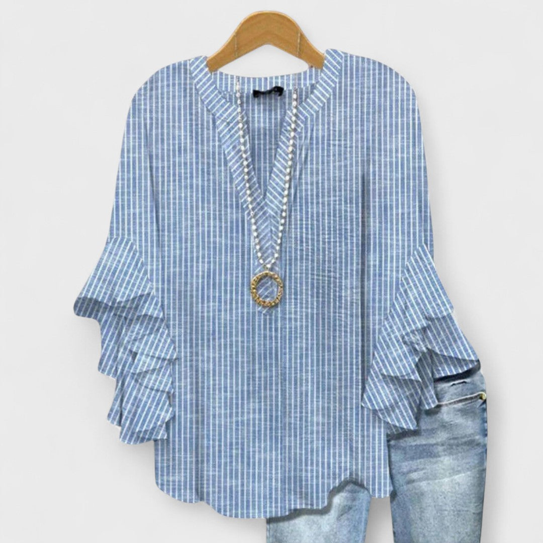 Ysolde - Women's V-neck Ruffle Blouse - photo 3