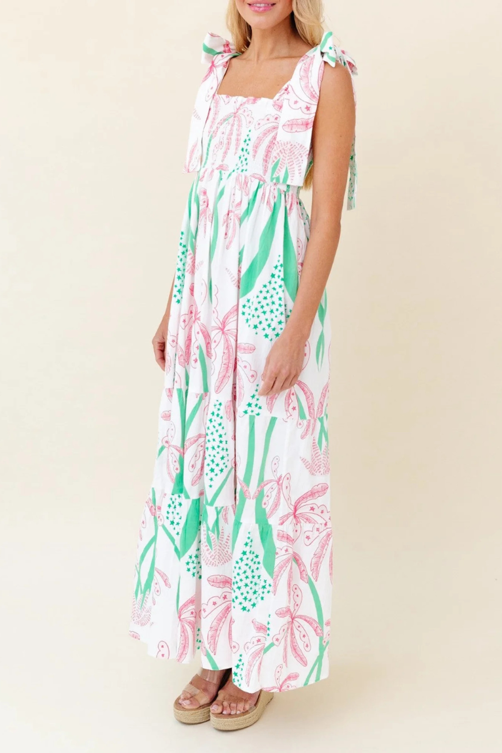 Naomi - Women's Boho Gingham Smocked Maxi Dress with Tied Straps - photo 10