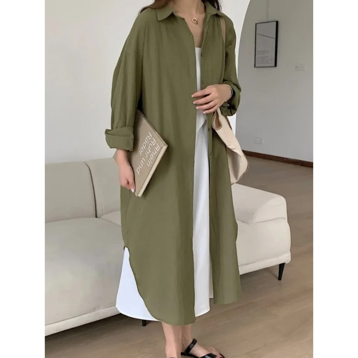 Noor - Women's Shirt Maxi Dress - photo 3