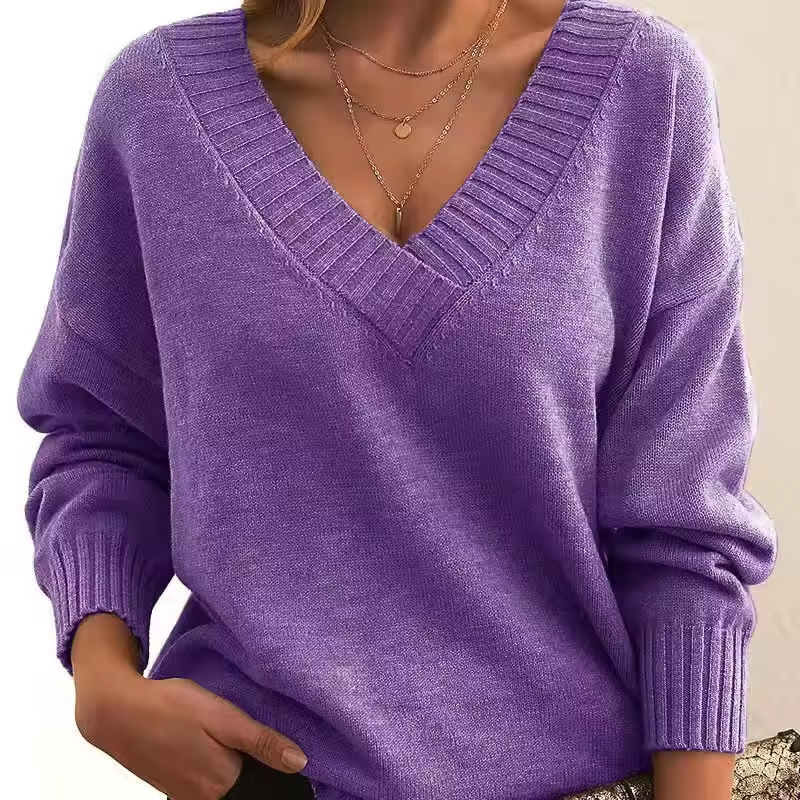 Veerle - Women's V-neck Knit Sweater