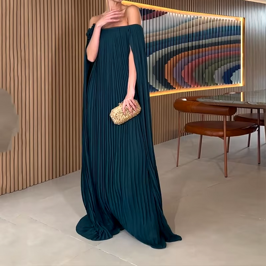 Summer - Women's Off-shoulder Pleated Solid Colour Dress - photo 2