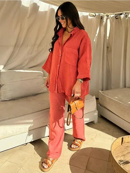 Kelly - Women's Linen Lapel Pants 2 Piece Sets - photo 2