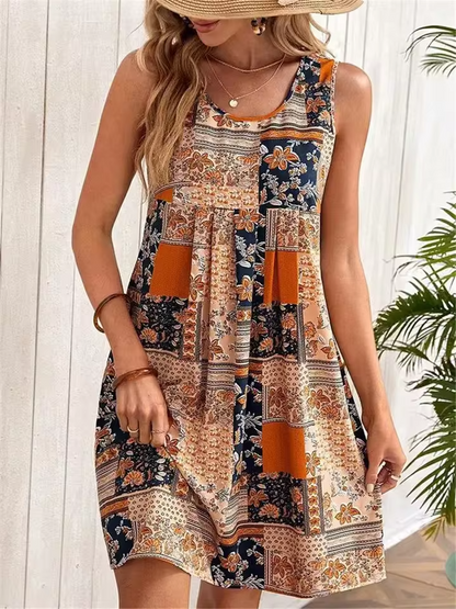 Jacinta - Women's Retro Floral Patchwork Sleeveless Mini Dress - photo 1