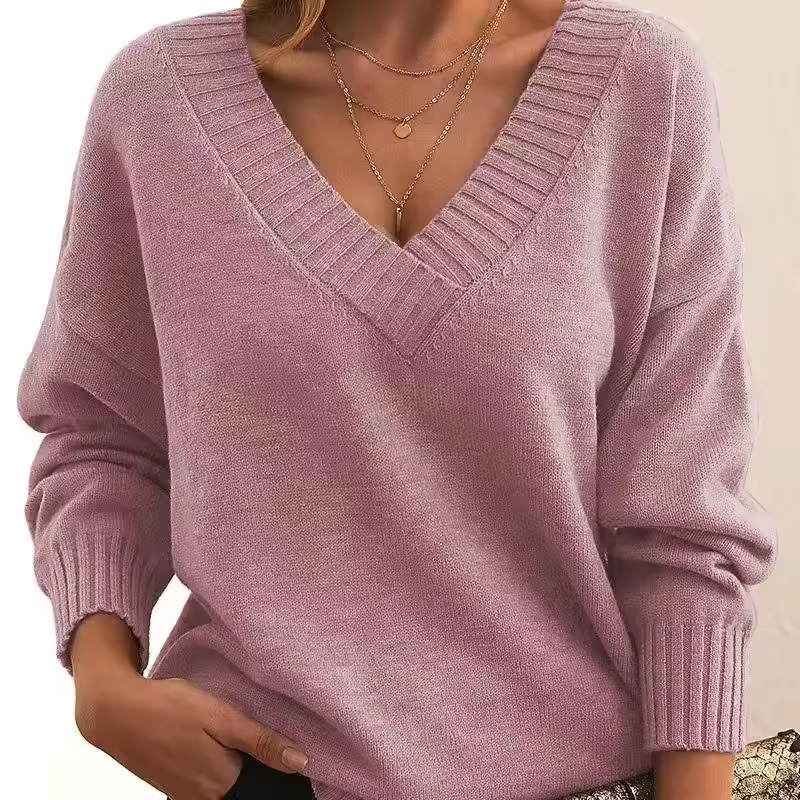 Veerle - Women's V-neck Knit Sweater