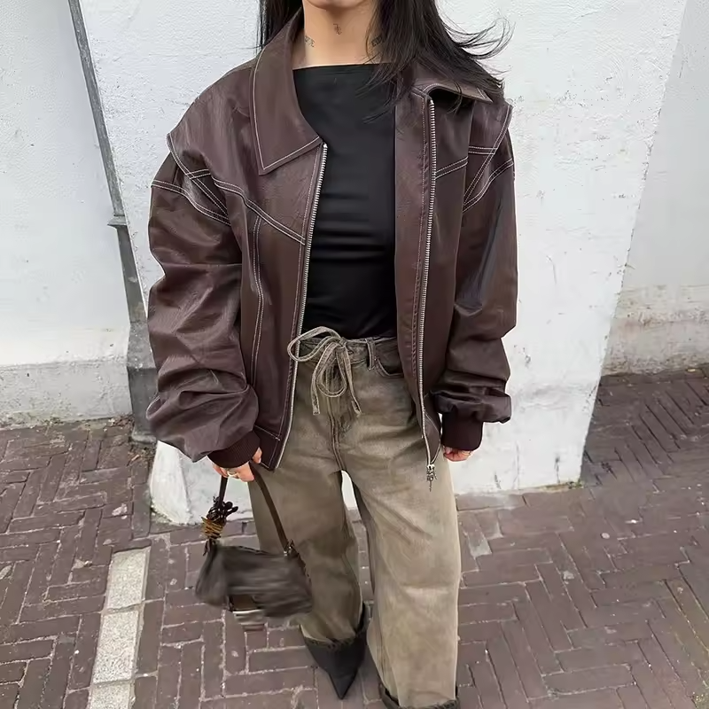 Hermine - Women's Leather Pockets Jacket